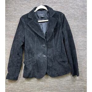 Mark Alan Genuine Leather Blazer Jacket Womens Size XL Black Two Buttons Casual